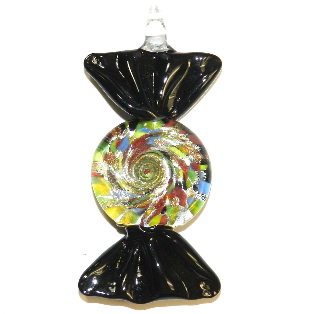 Multi-Color w Bronze Sparkles 72mm Candy Twist Lampwork Glass Pendant 1pc P2757